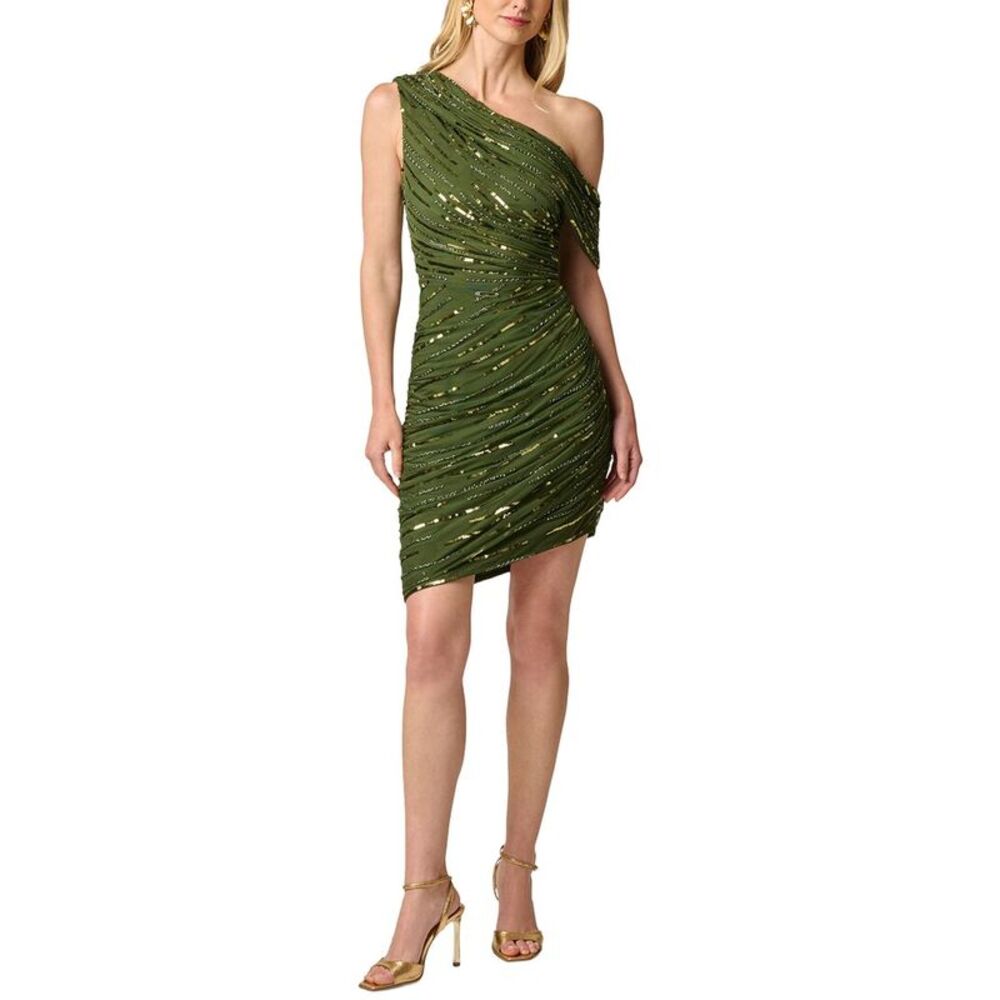 Adrianna Papell Womens  Fully Beaded Mini Dress, Green